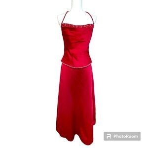 Y2K Vintage Formal Prom Princess Lace Up Corset Dress Red Satin Medium
